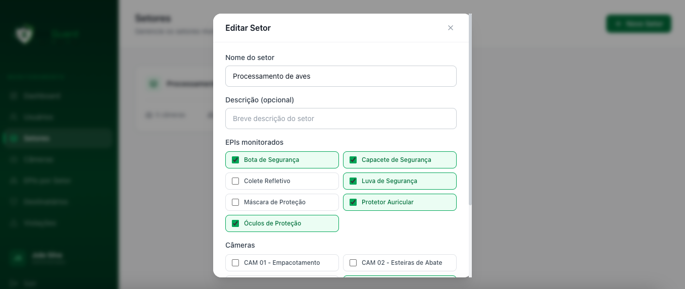 Configuração de Setores e EPIs